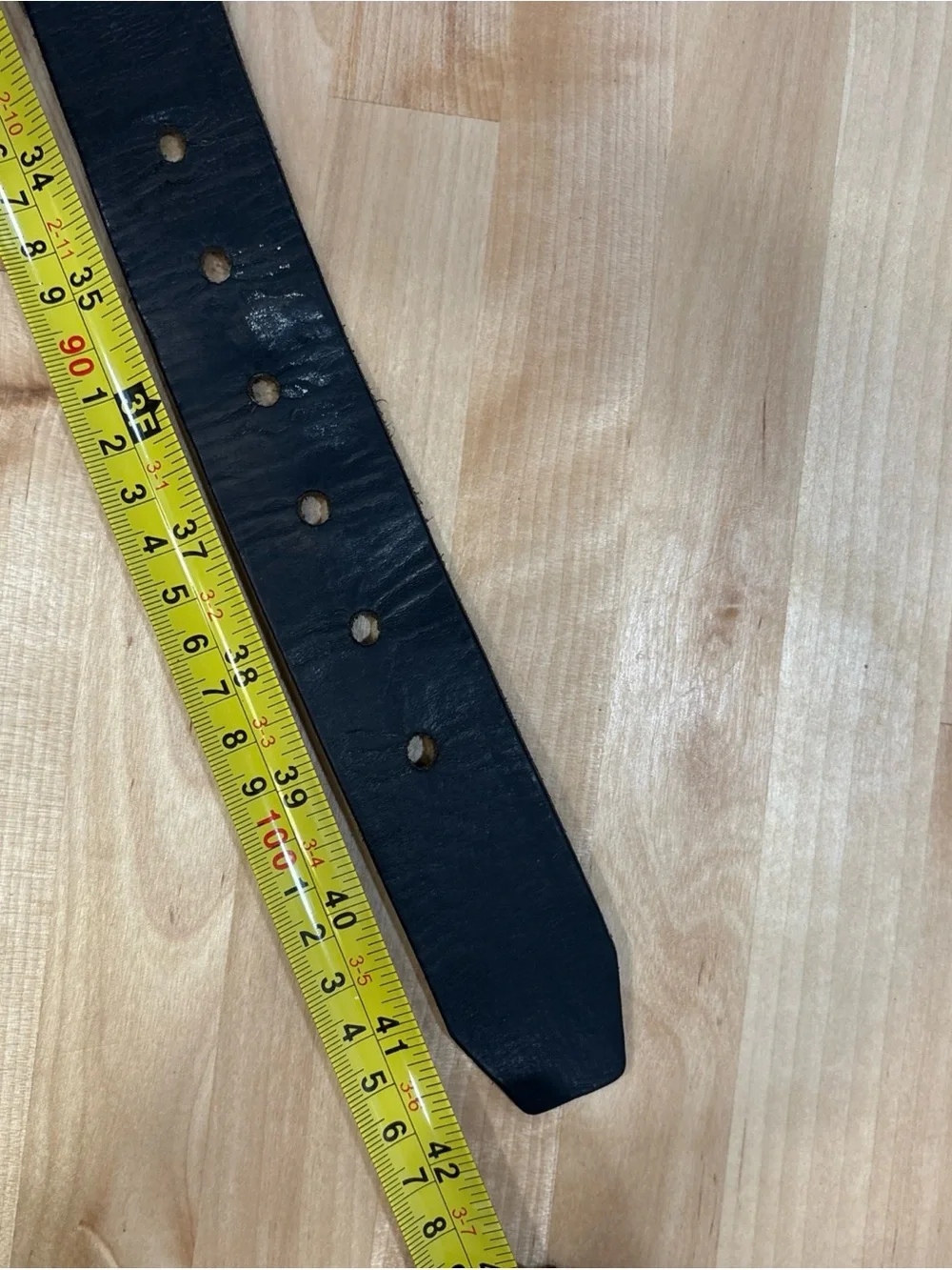 Vintage Flame Black Leather Belt 29-34 metal o-rings worn in